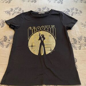 Marine Layer Black and Gold Groovy Graphic Short Sleeve Tee